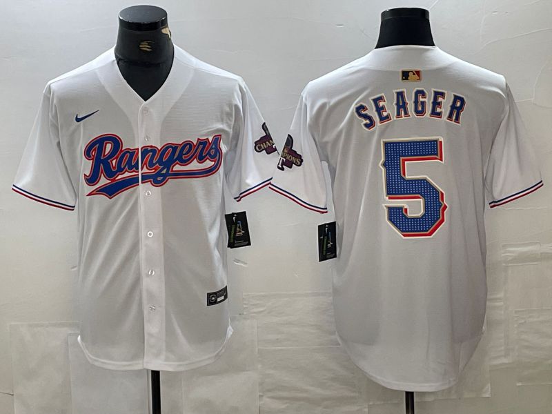 Men Texas Rangers #5 Seager White Champion Game Nike 2024 MLB Jersey style 1